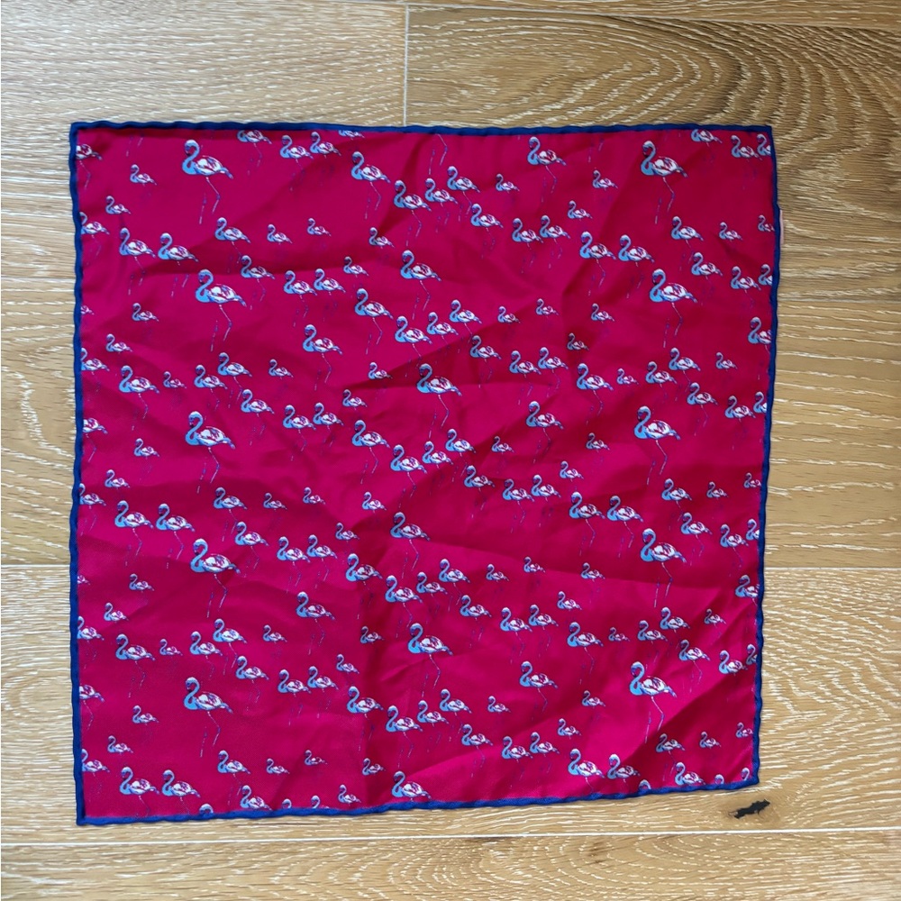 Thomas Pink Silk Pocket Square Red Blue Flamingo Print